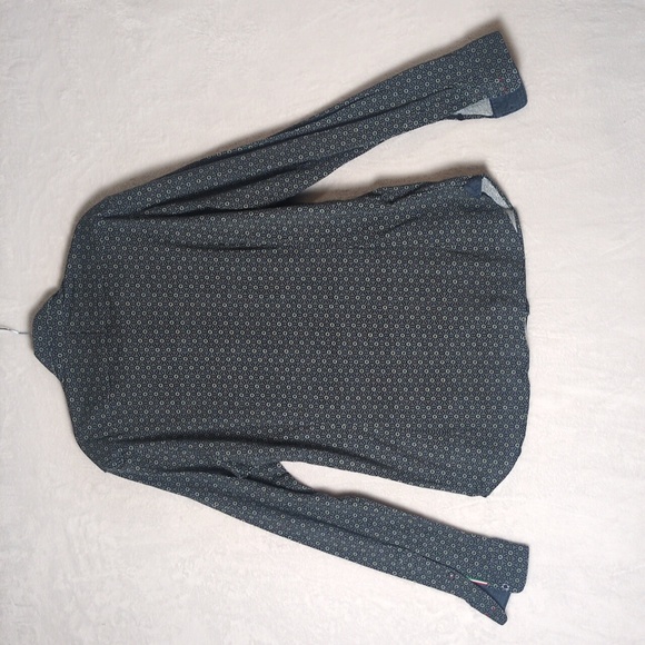 Fil Noir Mens Selezione Blue Patterned Stretch Button Up Shirt Size L - Picture 7 of 8